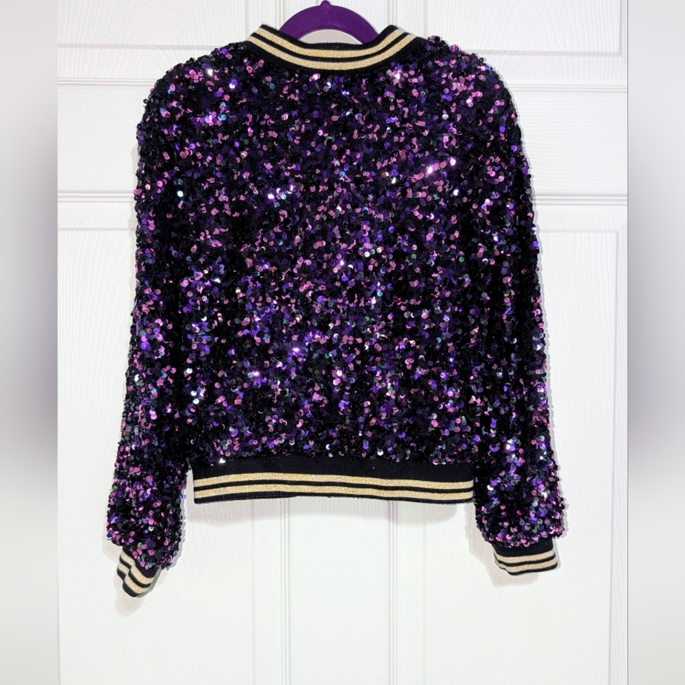 ๐Host Pick๐ Hannah Banana Purple Sequin Girls Bomber Jacket -Sz 10 - Picture 5 of 7